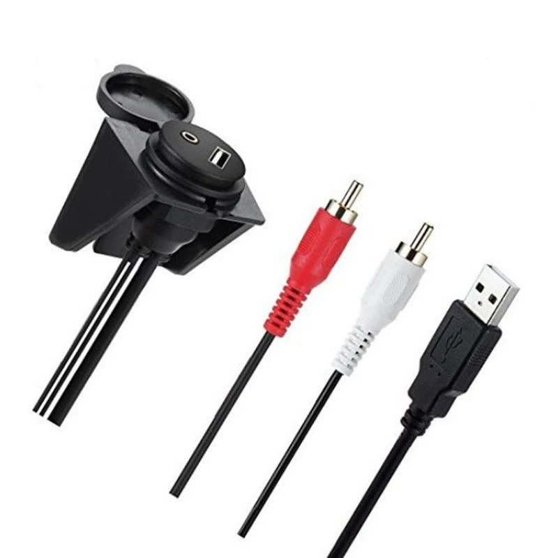 2 RCA Male to 3.5mm USB2.0 Female Car Mount Flush Cable 2 RCA Male to 3.5mm USB2.0 Female Car Mount Flush Cable
