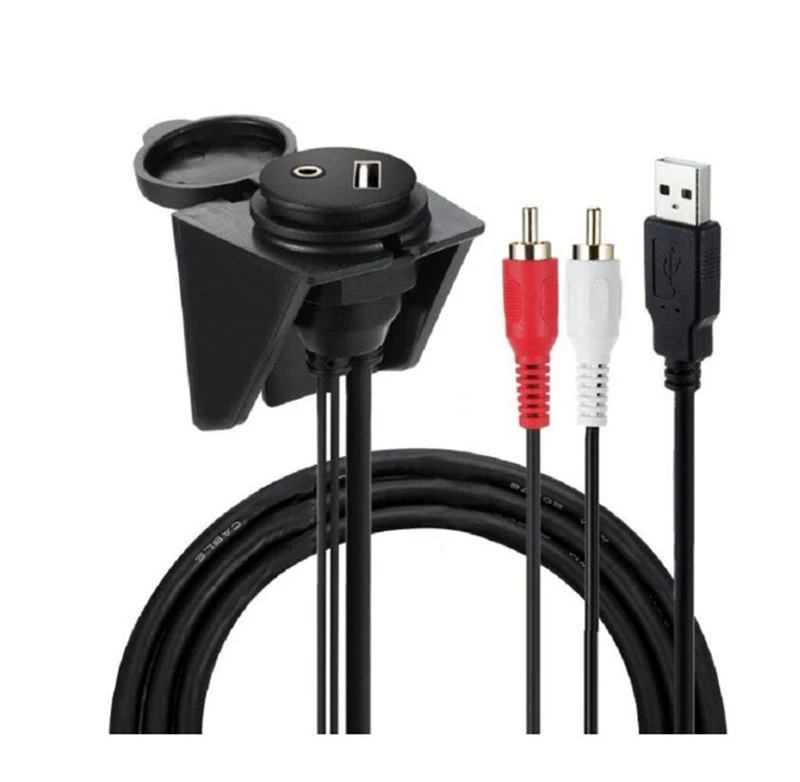 Dashboard Flush Mount Car USB 2 RCA AUX Extension Cable Dashboard Flush Mount Car USB 2 RCA AUX Extension Cable