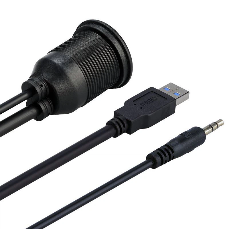 USB 3.0 3.5mm AUX Car Waterproof Panel Mount Cable